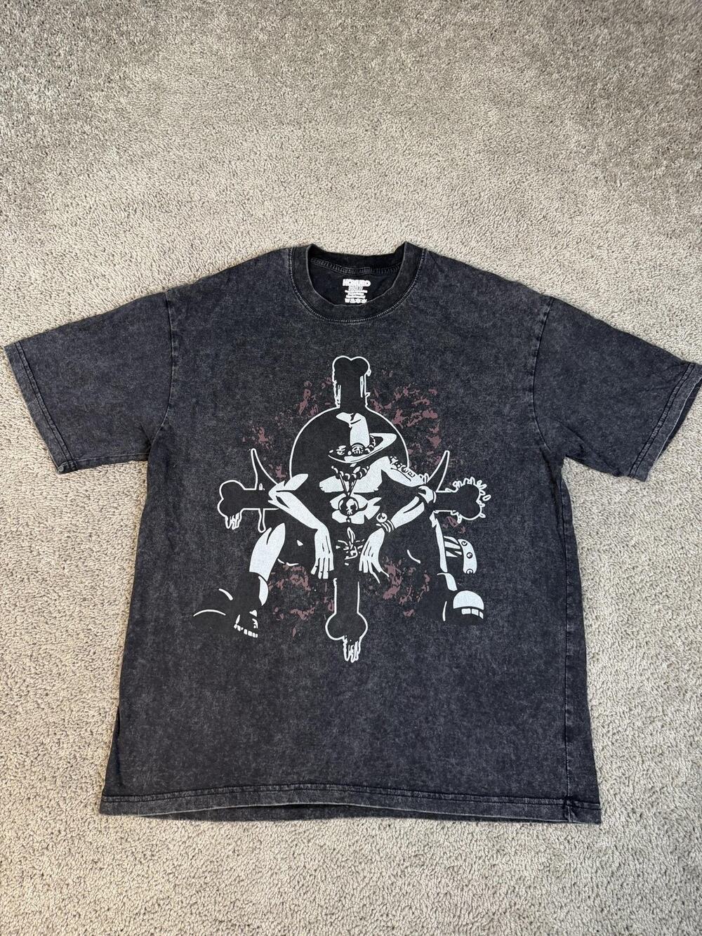 HOKURO Ace Vintage Shirt Mens M Black One Piece Oversized Mineral Wash